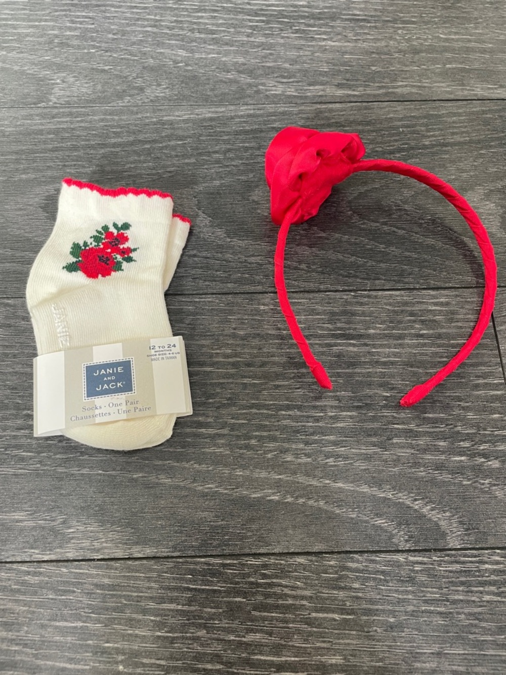 Janie and Jack Cream Floral Socks with Bright Red Headband